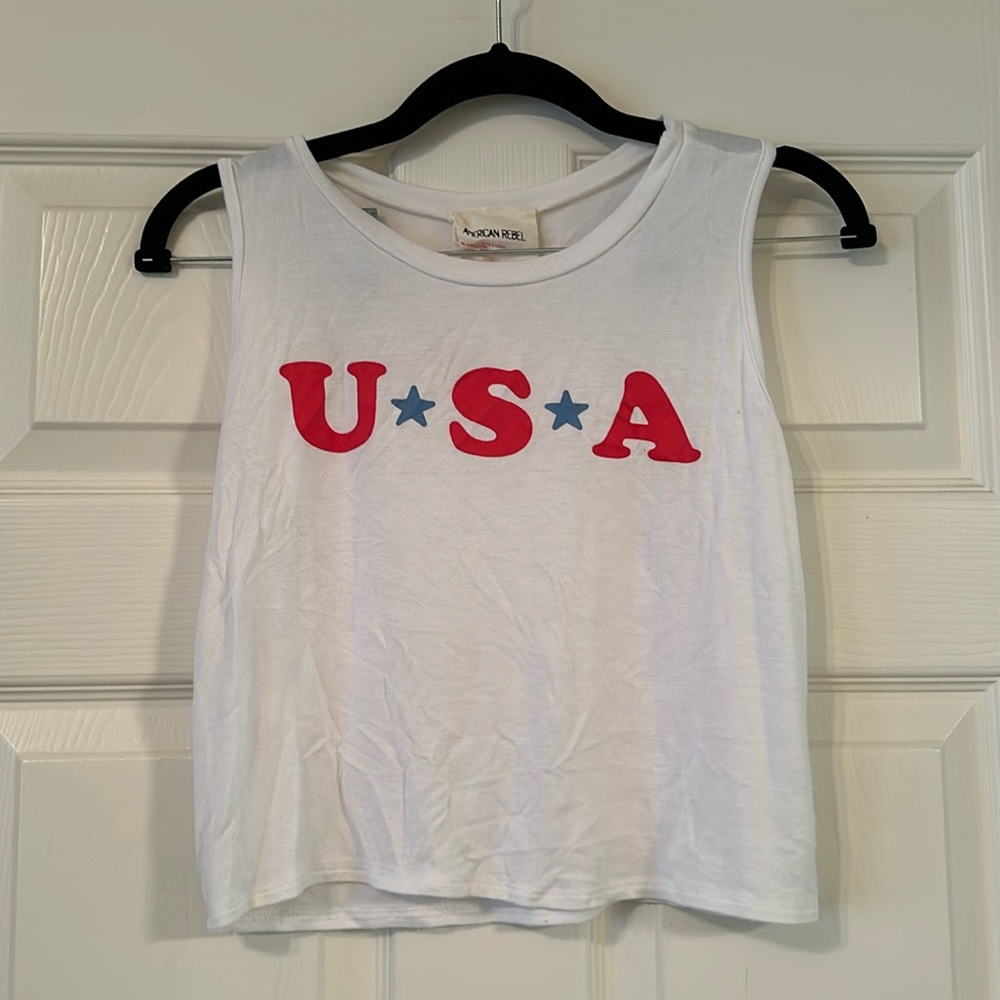 American Rebel USA red, white, and blue cropped T-shirt